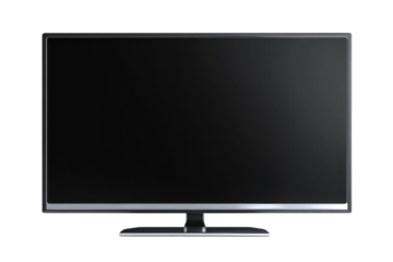 Blank turned off flat screen monitor on black background with stand display