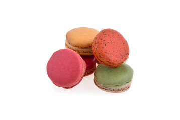 Sweet and colourful french macaroons or macaron on white background, Dessert