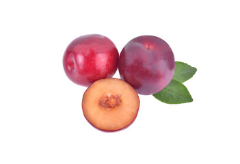 red cherry plums isolated on white background