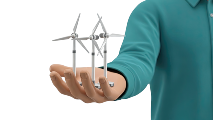 Person holding miniature wind turbines