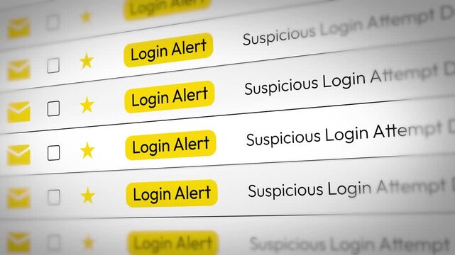 Login alert animation 4k depicting suspicious login attempt notifications for cybersecurity awareness and online account security education visuals