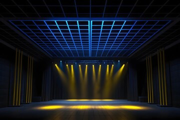 blue stage with spotlight