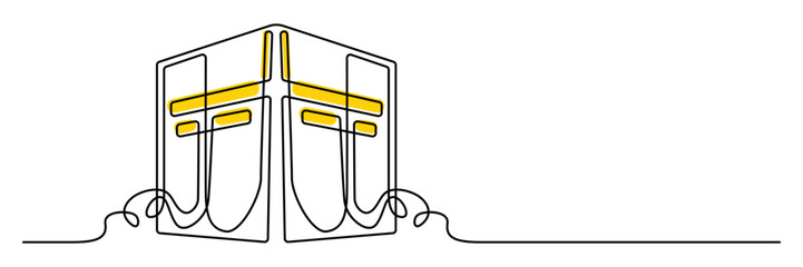 Minimal line art illustration of kaaba islamic holy sanctuary in mecca for ramadan kareem