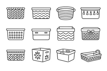 Basket pastel side lid crate decorative vector box tray icon color