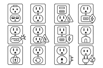 Vector outlet fireproof insulated slot icons plug port guard safety emergency icon