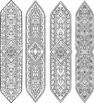 Seamless Thai floral pattern vector background. Vintage Asian art style wallpaper or fabric textile design in black and white.