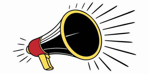 Stylized red and yellow cartoon megaphone with motion lines