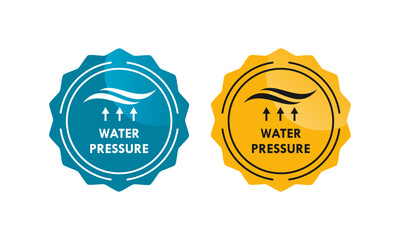 echnical pressure indicator labels for air and water flow, featuring arrow and wave symbols for industrial equipment, plumbing, or atmospheric measurement.