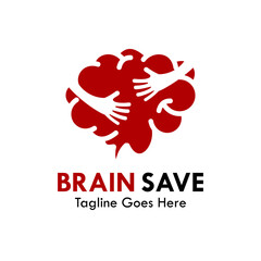 Abstract brain icon combined with caring hands, representing mental health awareness, brain training, psychology services, and neurological protection.