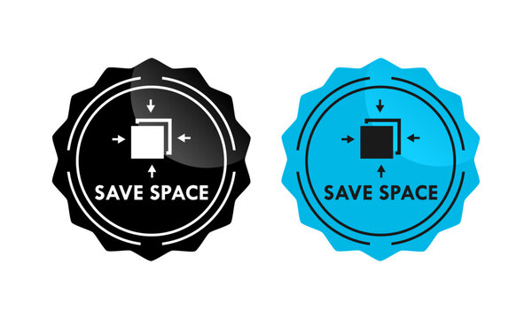 Product feature icon indicating space-saving capabilities, showing boxes moving inward to represent compact storage and efficient design.