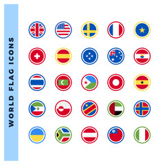 10 World Flags Rounded. icons Pack. vector illustration.