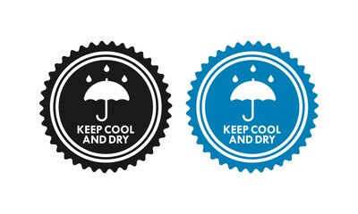 Product handling instructions featuring umbrella and sun symbols, indicating the need for storage in shadow, cool, and dry environments to maintain quality.