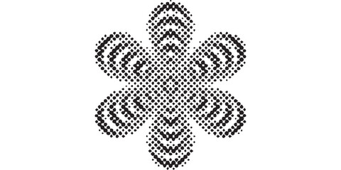 Abstract Halftone Flower Pattern in Black and White.