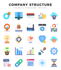 Set of 25 Company Structure Flat Icons Pack.