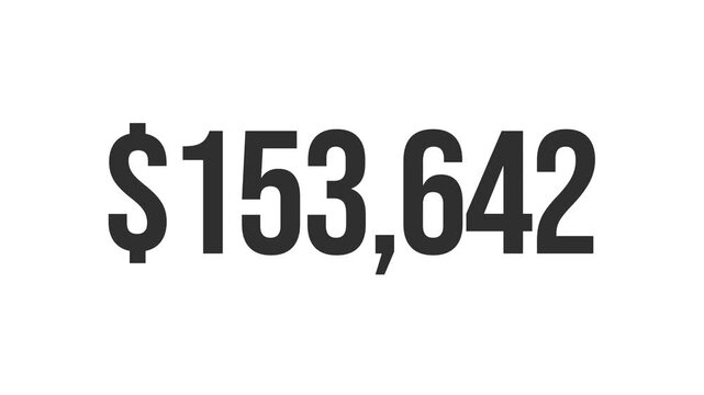 One Million Dollars Money Counting Numbers on the White backdrop, 4k animation with 60 fps