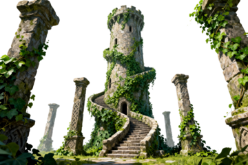 Ancient Stone Tower with Spiral Stairs and Ivy
