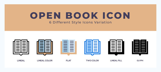 Open book icon symbol. isolated. vector illustration with different styles