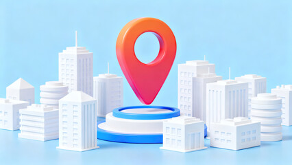 Miniature City: 3D Architectural Model with Location Pushpins