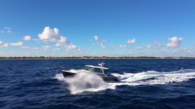 An amazing boat cruising along the South Florida coastline.
