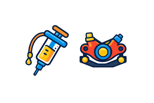 Bike Brake Bleed Kit and Caliper Icon Set