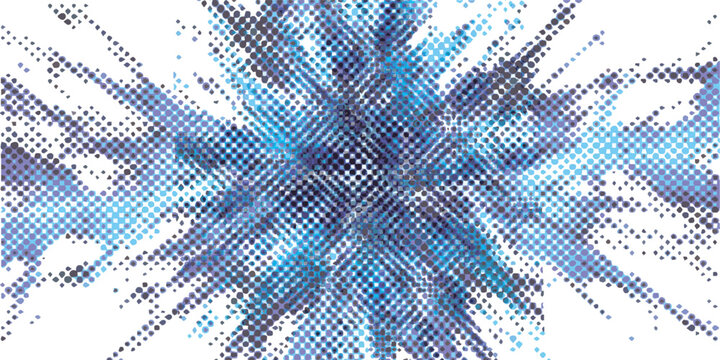 Abstract blue halftone pattern with radiating lines and dots.