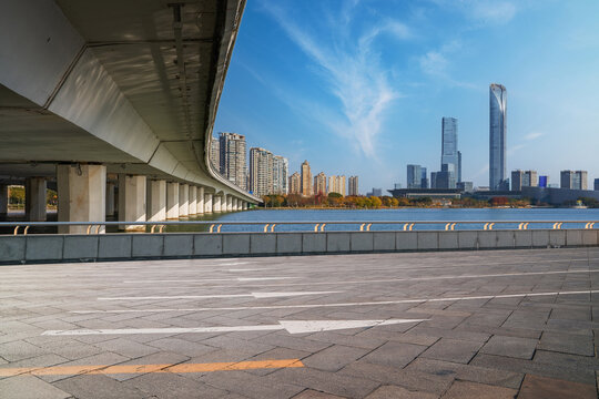 The skyline of modern urban architecture and the scenery of Jinji Lake in Suzhou, Jiangsu Province, China, on December 8, 2025