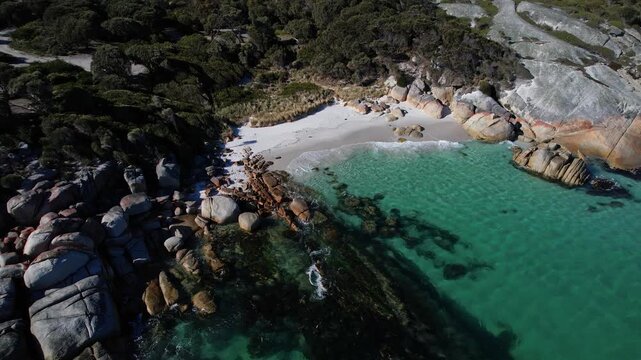 Sloop Rock Lookout And Beach In Tasmania, Australia - Drone Shot