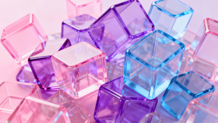 Transparent Colored Blocks: Stacked Pink, Purple and Blue Transparent Cubes