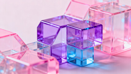 Transparent Colored Blocks: Stacked Pink, Purple and Blue Transparent Cubes