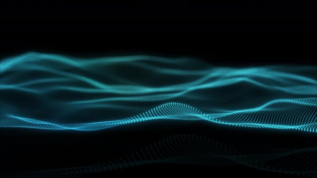 Cyan Digital Particle Wave Flow for Science Background. Abstract Data Stream, Transparent Overlay with Alpha Chanel (4K).