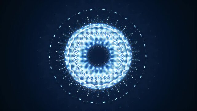 Futuristic glowing blue circle structure on a dark background. Symmetrical and high-tech visual perfect for digital, energy, or sci-fi concepts