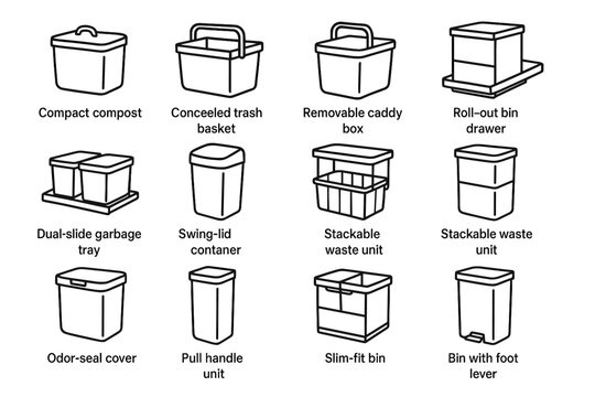 Removable vector unit concealed waste icon compost garbage bin modern compact handle