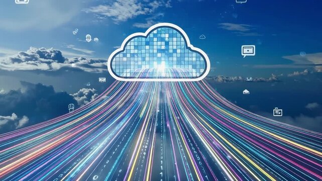 Cloud computing data network technology digital internet communication stream connection big data futuristic transformation