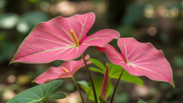 Bunga keladi pink ditaman