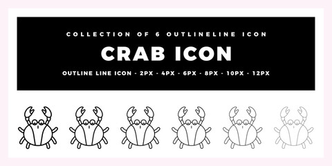 Collection of 6 Crab Outline Icons Line Art Vector Graphics