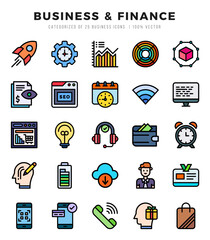 Set of 25 Business & Finance Lineal Color Icons Pack.