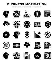 Set of Business Motivation icons in Glyph style. Glyph Icons symbol collection.