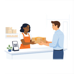 Package Pickup and Delivery Service Illustration &ndash; Customer Receiving Parcel at Counter