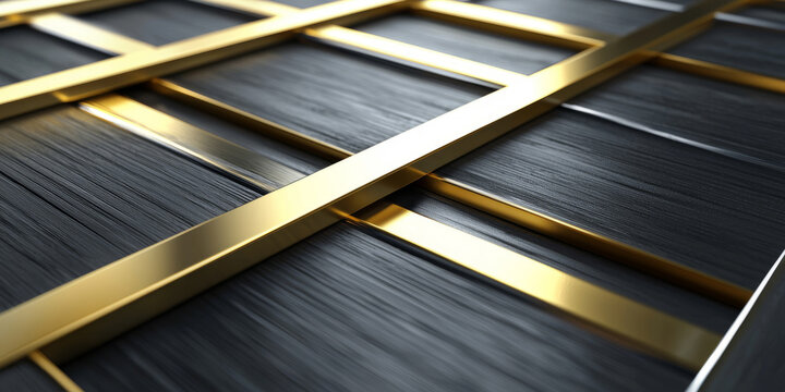 Sleek geometric lines in gold and silver intersecting on a dark futuristic backdrop - Powered by Adobe