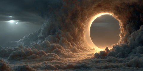 Dream portal opens above soft nighttime clouds beneath a moonlit sky