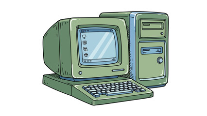 Vintage Personal Computer Setup with Monitor and Tower.