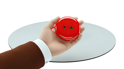Hand Holding a Red Smiley Face Object
