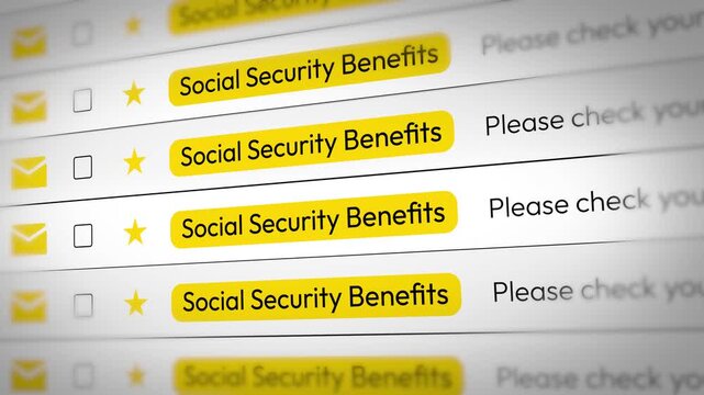 Social security benefits email alert concept in 4k animation for financial planning and retirement notifications visualization