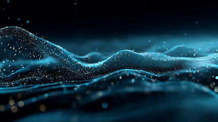 Dynamic blue particle waveform in dark background