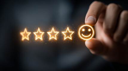 Hand Picks Glowing Five-Star Smiley Rating Icon