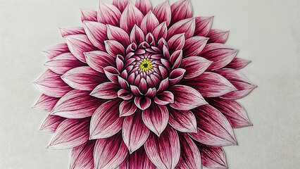 Exquisite handmade pink dahlia flower embroidery on fabric, a delicate and intricate textile art piece
