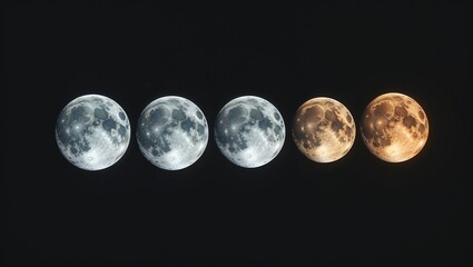 Phases of the moon in a row against a black background