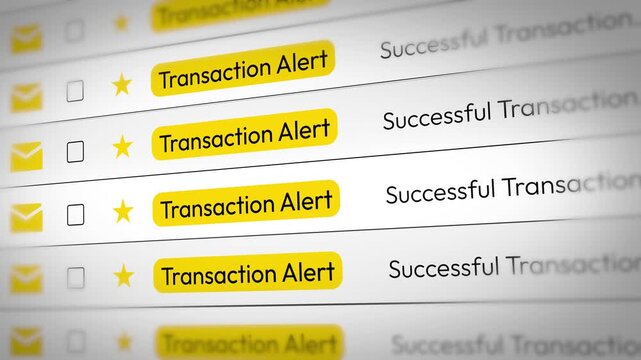 Transaction Alert message by bank concept design 4k animation scrolling with yellow highlight