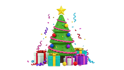 3D Christmas Tree with Gifts and Confetti