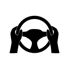 Steering wheel icon, Hands on steering wheel icon. Flat vector illustration design